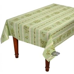 59" Square Clos Des Oliviers Green Acrylic-Coated Cotton Tablecloth By L'Ensoleillade Table Linens