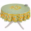 70" Round Lemons Green Tablecloth By Tissus Toselli