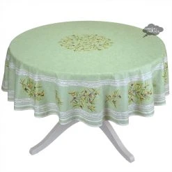 70" Round Clos Des Oliviers Green French Tablecloths By L'Ensoleillade