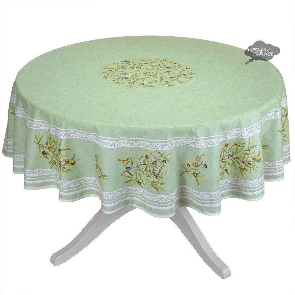70" Round Clos Des Oliviers Green French Tablecloths By L'Ensoleillade 3 70" Round Clos Des Oliviers Green French Tablecloths By L'Ensoleillade
