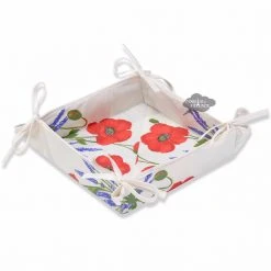 Poppies Cream Acrylic Coated Bread Basket By Tissus Toselli