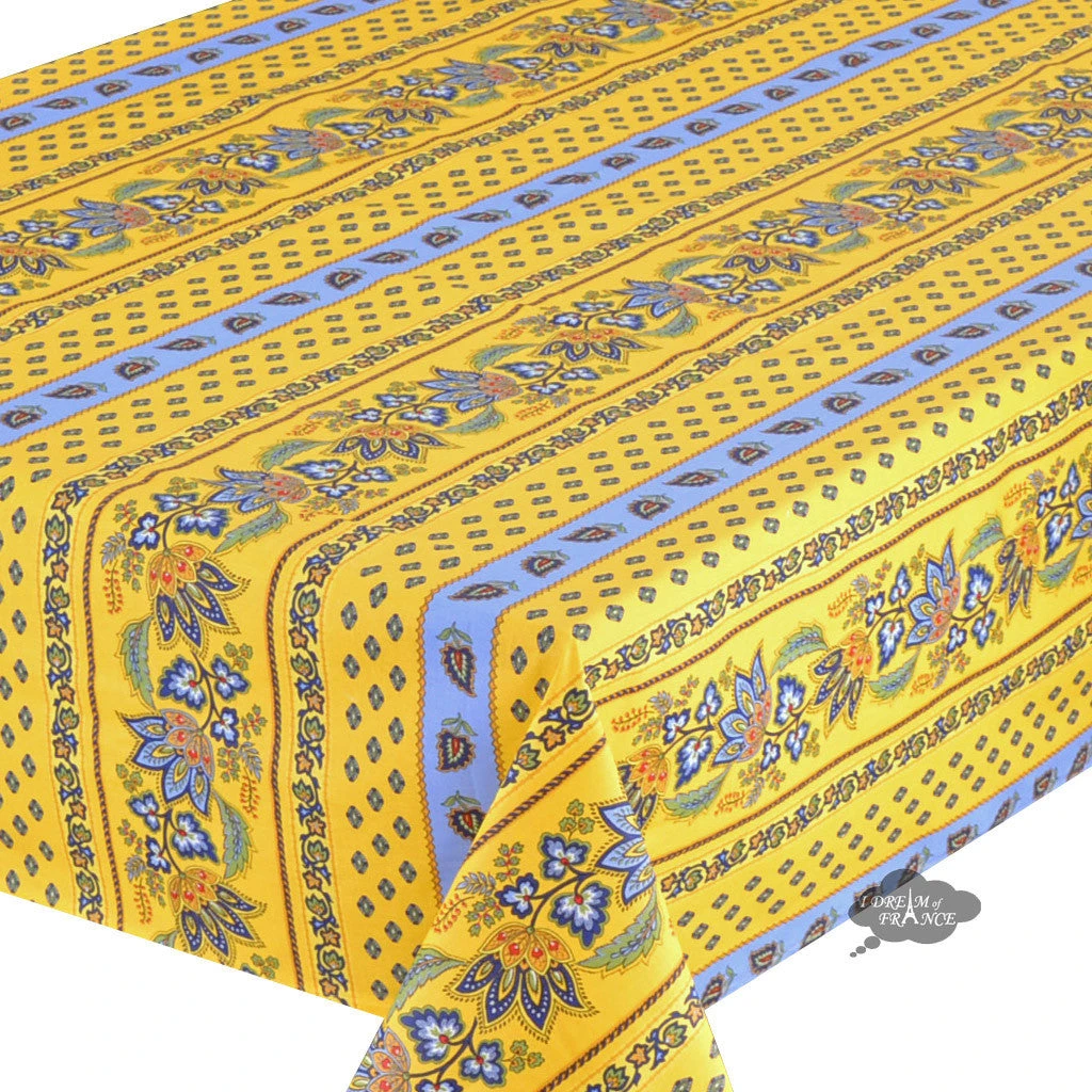 Le Cluny French Linens Table Linens 60x132" Rectangular Lisa Yellow Acrylic-Coated Cotton French Country Tablecloth By Le Cluny 4 Le Cluny French Linens Table Linens 60x132" Rectangular Lisa Yellow Acrylic-Coated Cotton French Country Tablecloth By Le Cluny