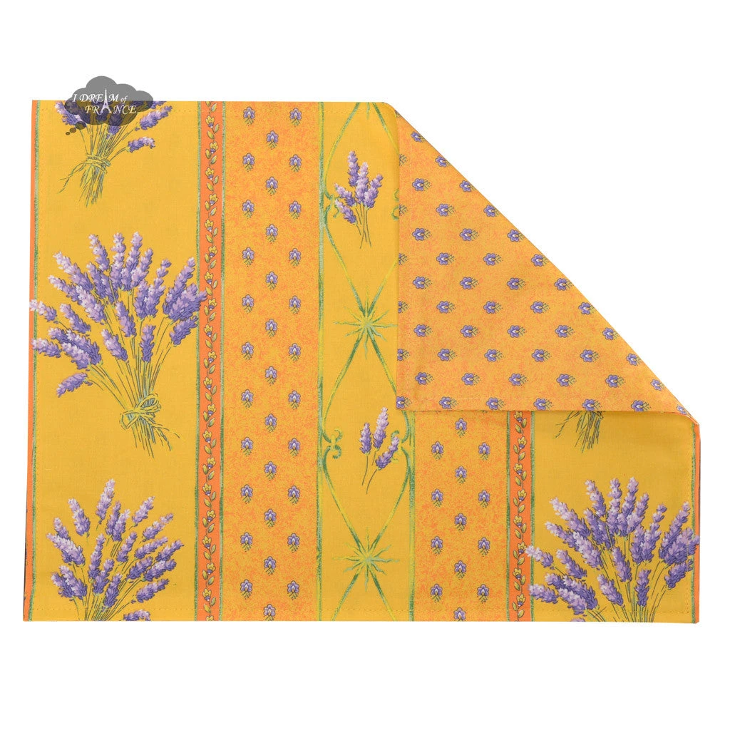 Le Cluny French Linens Lavender Yellow Acrylic-Coated Cotton Reversible Placemat By Le Cluny 4 Le Cluny French Linens Lavender Yellow Acrylic-Coated Cotton Reversible Placemat By Le Cluny