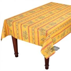 Table Linens 60x120" Rectangular Clos Des Oliviers Yellow Acrylic Coated Cotton Tablecloth By L'Ensoleillade