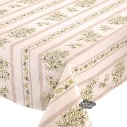 59" Square Clos Des Oliviers Cream Acrylic-Coated Cotton Tablecloth By L'Ensoleillade
