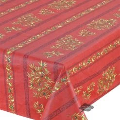 60x120" Rect Clos Des Oliviers Red Acrylic-Coated Cotton Tablecloth By L'Ensoleillade