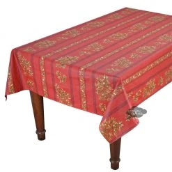 60x138" Rect Clos Des Oliviers Red Acrylic-Coated Cotton Tablecloth By L'Ensoleillade