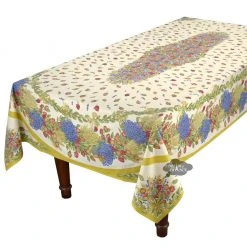 60x96" Rectangular Roses & Lavender Coated Cotton Tablecloth By Tissus Toselli Table Linens