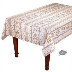 60x120" Rectangular Moustiers Blue Acrylic-Coated Cotton Tablecloth By Tissus Toselli Table Linens