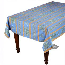 60x138" Rectangular Clos Des Oliviers Blue Acrylic-Coated Cotton Tablecloth By L'Ensoleillade Table Linens