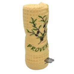 Olives Yellow Waffle Weave Kitchen Towel By Tissus Toselli