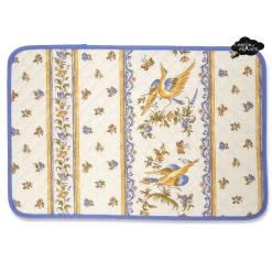 Moustiers Blue & Cream Acrylic-Coated Cotton Quilted Placemats By Tissus Toselli Table Linens