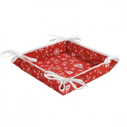 Mistletoe Red Acrylic Cotton Bread Basket By Tissus Toselli Table Linens
