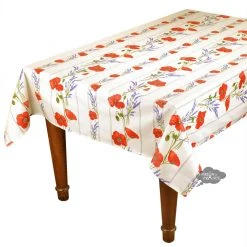 Table Linens 58" Square Poppies Cream Acrylic-Coated Cotton Tablecloth By Tissus Toselli