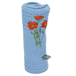 Poppies Blue Waffle Weave Kitchen Towel By Tissus Toselli