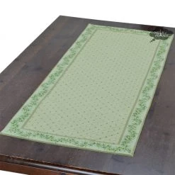 19x49" Calisson Green Quilted French Cotton Table Runner By Tissus Toselli Table Linens