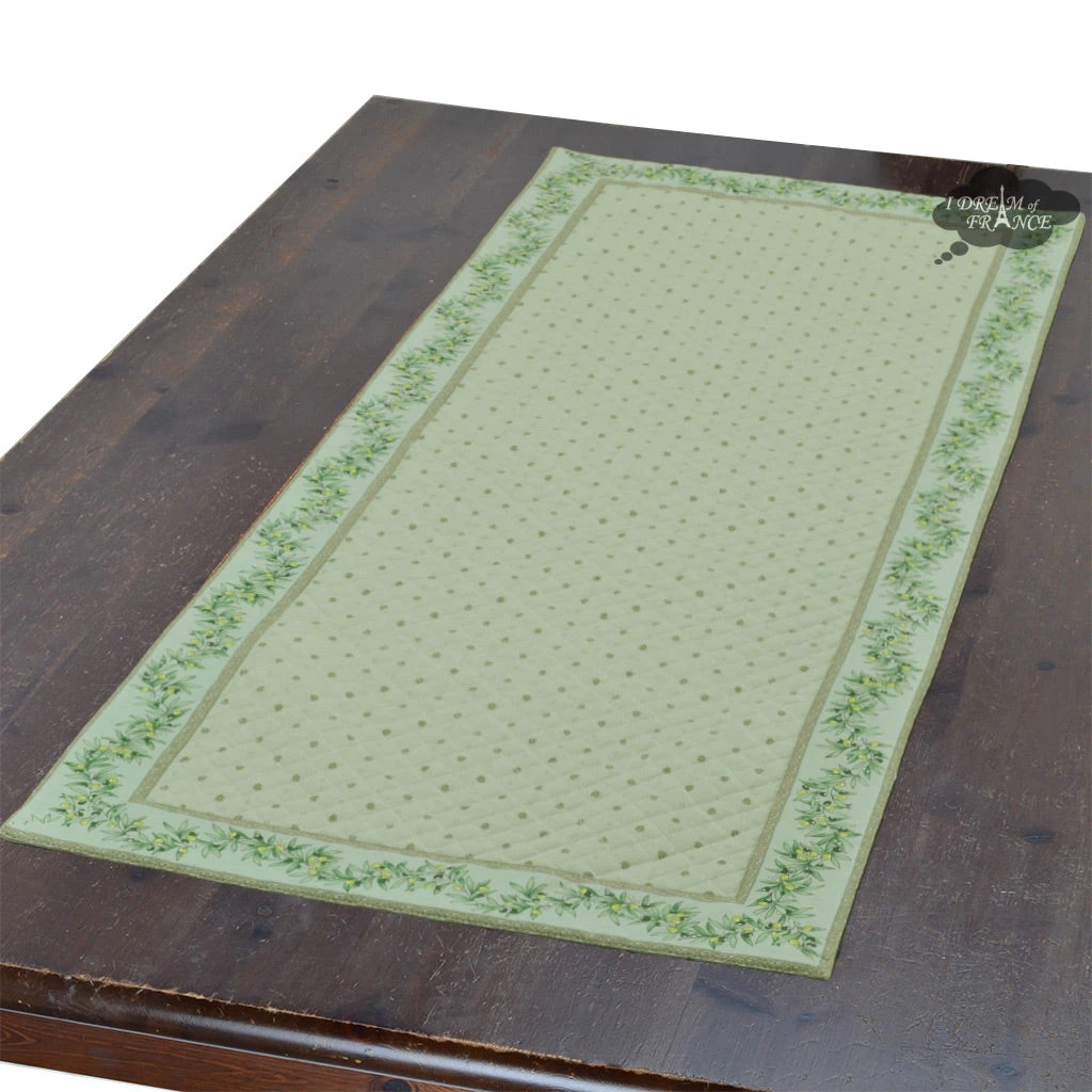 19x49" Calisson Green Quilted French Cotton Table Runner By Tissus Toselli Table Linens 3 19x49" Calisson Green Quilted French Cotton Table Runner By Tissus Toselli Table Linens