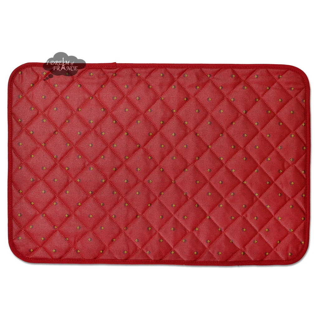 Calisson Red Acrylic-Coated Cotton Quilted Placemats By Tissus Toselli Table Linens 3 Calisson Red Acrylic-Coated Cotton Quilted Placemats By Tissus Toselli Table Linens