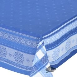 62x138" Rectangular Callas Blue French Jacquard Cotton Tablecloth By L'Ensoleillade Table Linens