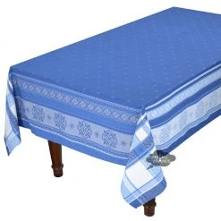 Table Linens 62x120" Rectangular Callas Blue French Jacquard Cotton Tablecloth By L'Ensoleillade