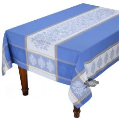 Table Linens 62x120" Rectangular Caprice Blue French Jacquard Tablecloth By L'Ensoleillade