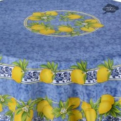 Provence Imports Citrus Blue French Provencal Polyester Tablecloth - 70" Round Table Linens