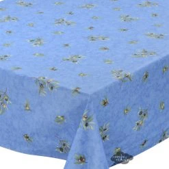 59" Square Clos Des Oliviers Blue All-Over Acrylic-Coated Cotton Tablecloth By L'Ensoleillade