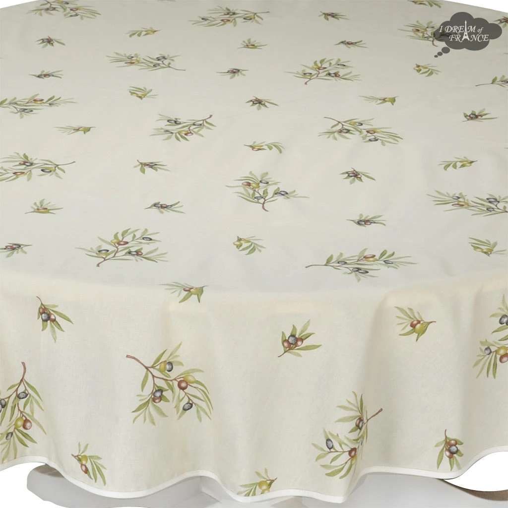 58" Round Clos Des Oliviers Cream All-Over Tablecloth By L'ensoleillade Table Linens 4 58" Round Clos Des Oliviers Cream All-Over Tablecloth By L'ensoleillade Table Linens