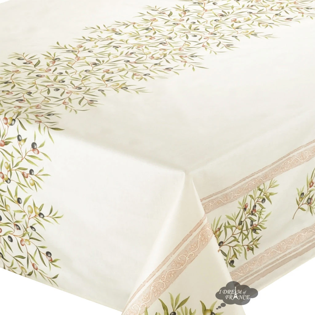 60x78" Rect Clos Des Oliviers Cream Double Border Acrylic-Coated Cotton Tablecloth By L'Ensoleillade Table Linens 4 60x78" Rect Clos Des Oliviers Cream Double Border Acrylic-Coated Cotton Tablecloth By L'Ensoleillade Table Linens