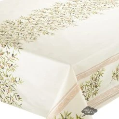 60x120" Rect Clos Des Oliviers Cream Double Border Acrylic-Coated Cotton Tablecloth By L'Ensoleillade Table Linens