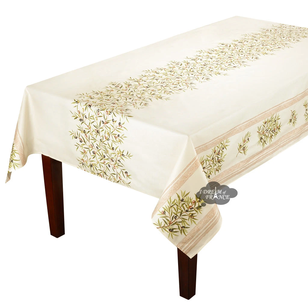 60x78" Rect Clos Des Oliviers Cream Double Border Acrylic-Coated Cotton Tablecloth By L'Ensoleillade Table Linens 3 60x78" Rect Clos Des Oliviers Cream Double Border Acrylic-Coated Cotton Tablecloth By L'Ensoleillade Table Linens