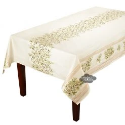 Table Linens 60x96" Rectangular Clos Des Oliviers Cream Double Border Acrylic-Coated Cotton Tablecloth By L'Ensoleillade