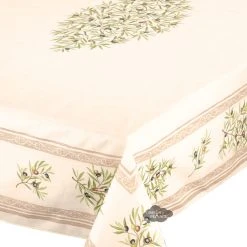 60x78" Rect Clos Des Oliviers Cream Acrylic-Coated Cotton Tablecloth By L'Ensoleillade Table Linens