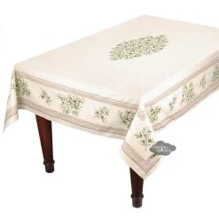 60x78" Rect Clos Des Oliviers Cream Acrylic-Coated Cotton Tablecloth By L'Ensoleillade Table Linens