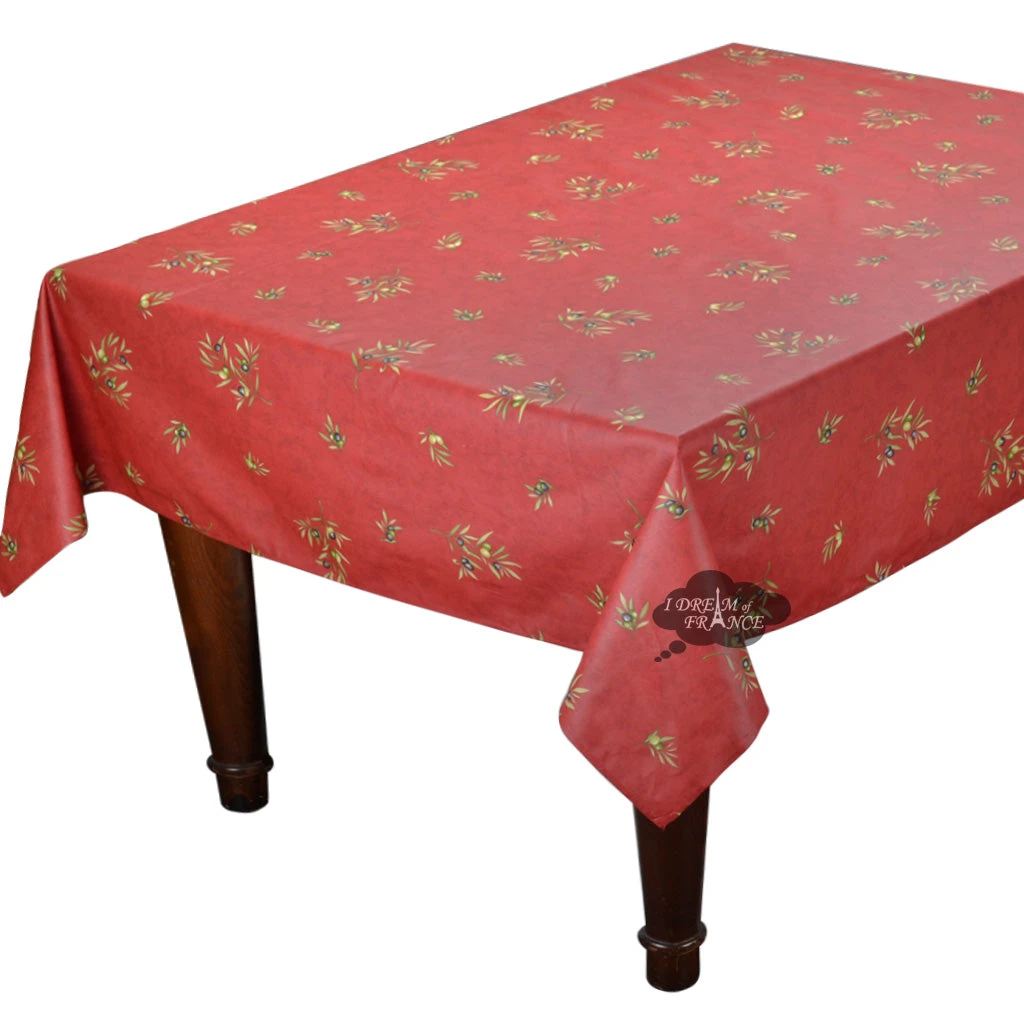 Table Linens 59" Square Clos Des Oliviers Red All-Over Acrylic-Coated Cotton Tablecloth By L'Ensoleillade 3 Table Linens 59" Square Clos Des Oliviers Red All-Over Acrylic-Coated Cotton Tablecloth By L'Ensoleillade