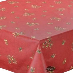 60x138" Rectangular Clos Des Oliviers Red All-Over Acrylic-Coated Cotton Tablecloth By L'Ensoleillade