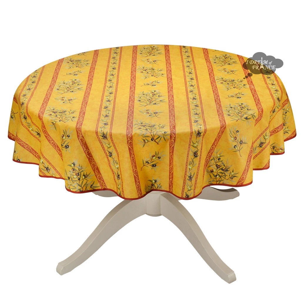 58" Round Clos Des Oliviers Yellow Tablecloth By L'ensoleillade Table Linens 3 58" Round Clos Des Oliviers Yellow Tablecloth By L'ensoleillade Table Linens
