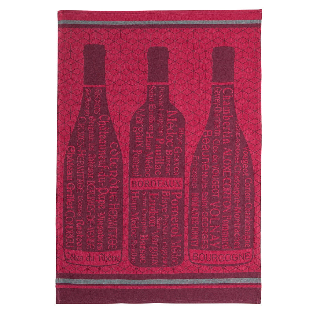 Wine Bottles French Jacquard Dish Towel By Coucke 3 Wine Bottles French Jacquard Dish Towel By Coucke