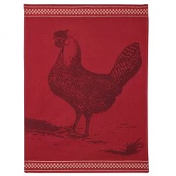 Red Hen (Poule Rousse) French Jacquard Dish Towel By Coucke