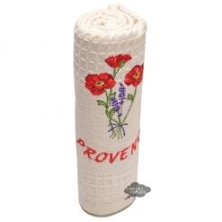Poppies Cream Waffle Weave Kitchen Towel By Tissus Toselli