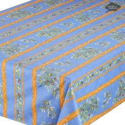 Table Linens 59" Square Clos Des Oliviers Blue Acrylic-Coated Cotton Tablecloth By L'Ensoleillade