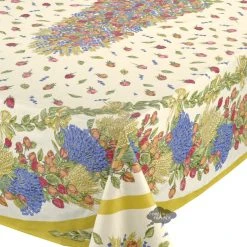 60x96" Rectangular Roses & Lavender Coated Cotton Tablecloth By Tissus Toselli Table Linens