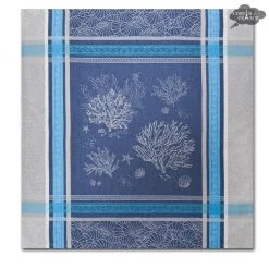 Table Linens Oceane Blue French Cotton Jacquard Napkin By Tissus Toselli