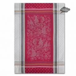 Winery Red & Gray French Cotton Jacquard Dish Towel By Tissus Toselli