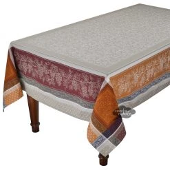 62x138" Rectangular Winery Caramel French Jacquard Tablecloth By Tissus Toselli