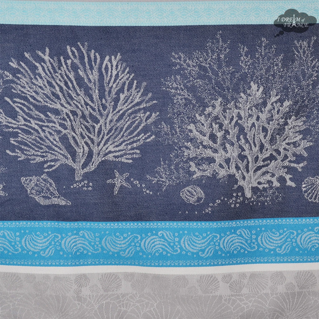 62x138" Rectangular Oceane Blue French Jacquard Tablecloth By Tissus Toselli 5 62x138" Rectangular Oceane Blue French Jacquard Tablecloth By Tissus Toselli