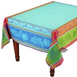 62x 120" Rectangular Cezanne Blue Jacquard Tablecloth By L'Ensoleillade Table Linens