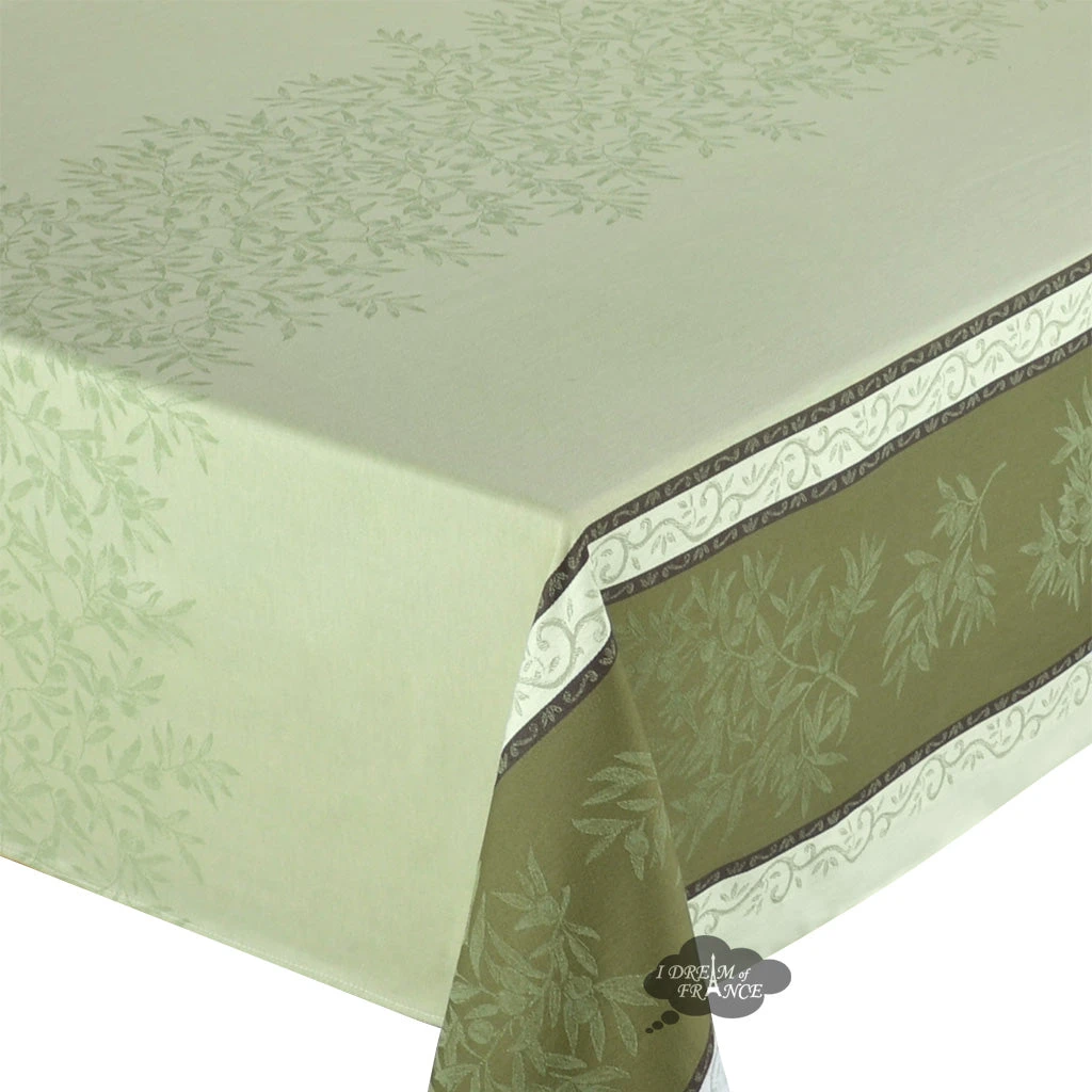 62x78" Rectangular Olive Green Double Border French Jacquard Tablecloth By L'Ensoleillade Table Linens 4 62x78" Rectangular Olive Green Double Border French Jacquard Tablecloth By L'Ensoleillade Table Linens
