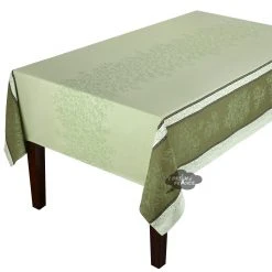 62x120" Rectangular Olive Green Jacquard Double Border Tablecloth By L'Ensoleillade