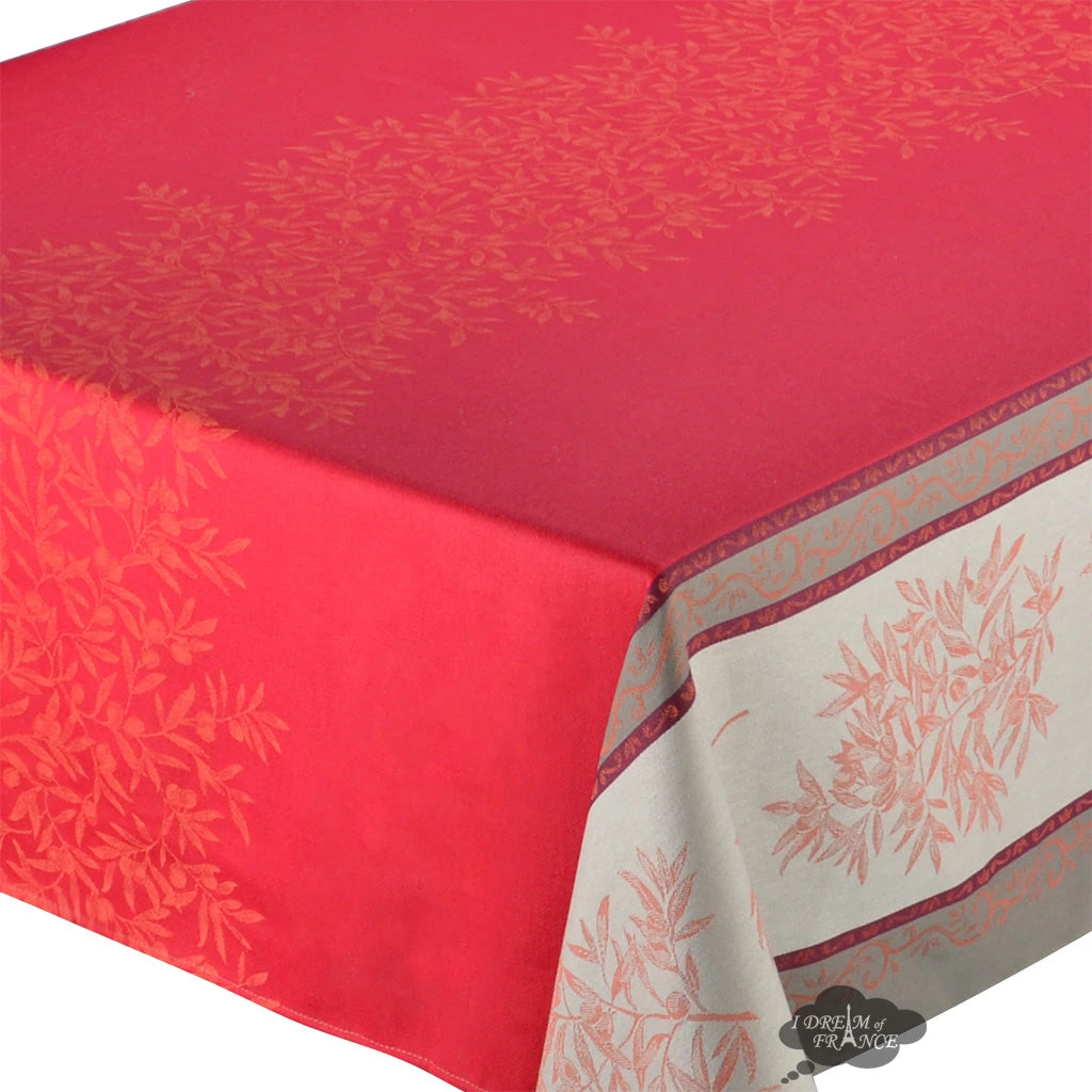 62x98" Rectangular Olive Red French Double Border French Jacquard Tablecloth By L'Ensoleillade 4 62x98" Rectangular Olive Red French Double Border French Jacquard Tablecloth By L'Ensoleillade